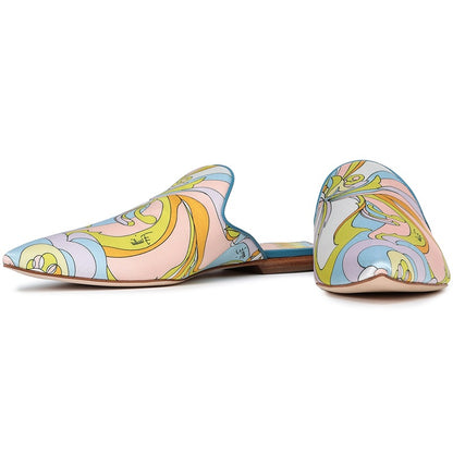 Multicolor Cartoon Print Flat Mule Loafers for Women