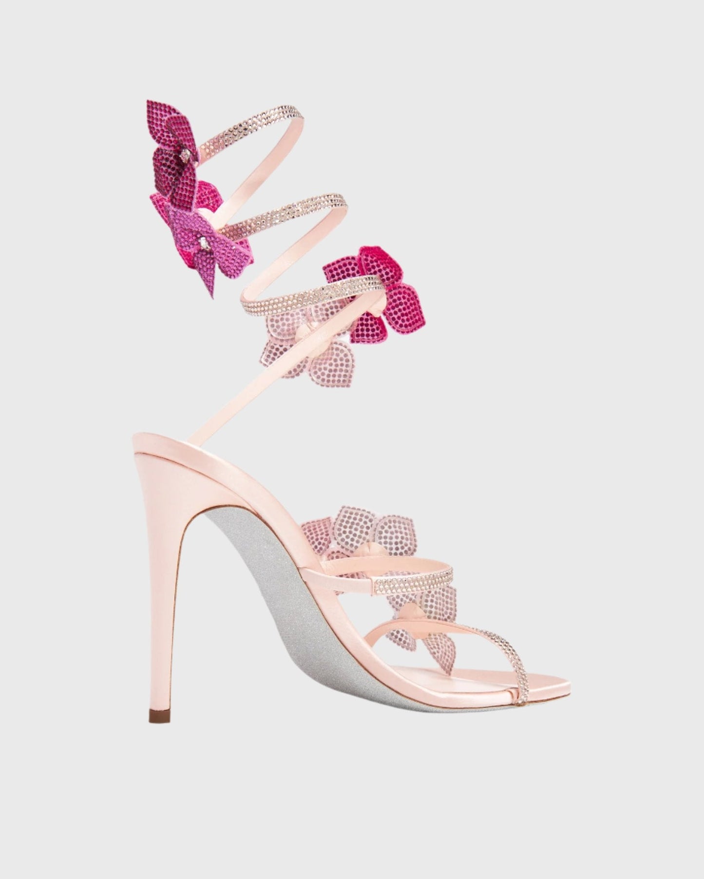 Elisa Flower Embellished Snake Sandals In Pink