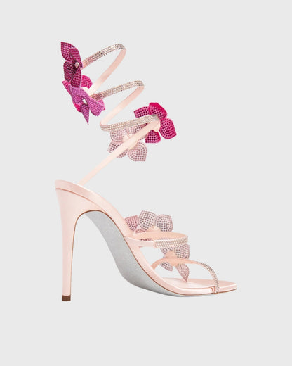 Elisa Flower Embellished Snake Sandals In Pink