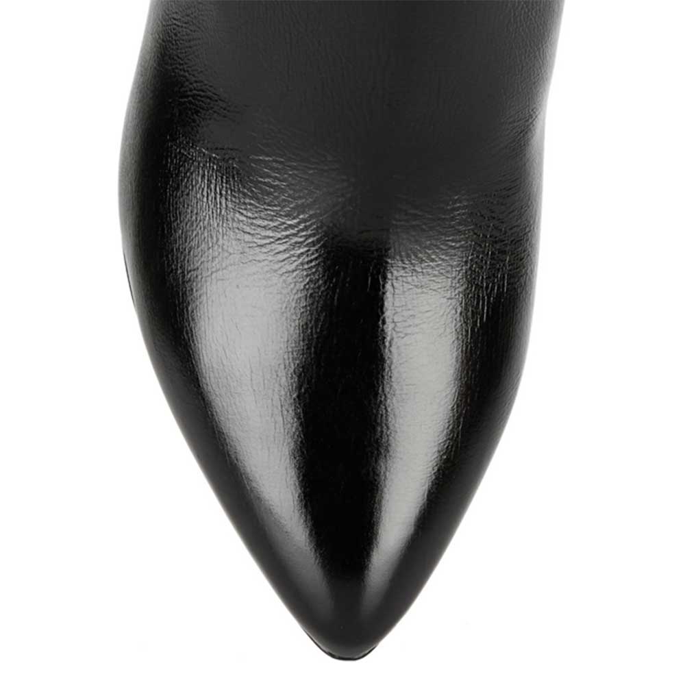 Black Studded Crisscross Strap Pointy Toe Cone Heel Ankle Boots