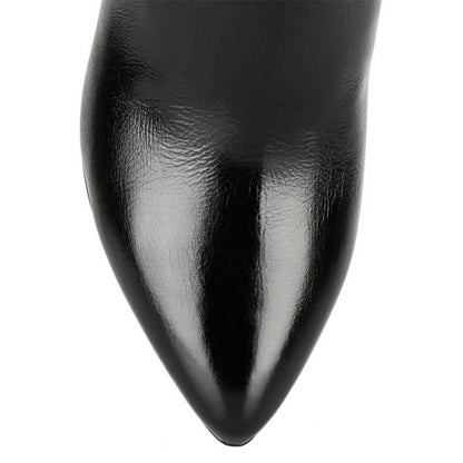 Black Studded Crisscross Strap Pointy Toe Cone Heel Ankle Boots