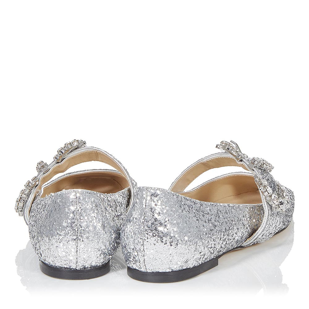 Silver Glitter Rhinestone Square Toe Buckle Comfortable Flats