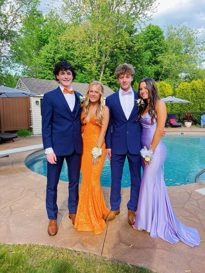 Orange Mermaid Sequins Long Prom Dress Gowns Dresses Elegant