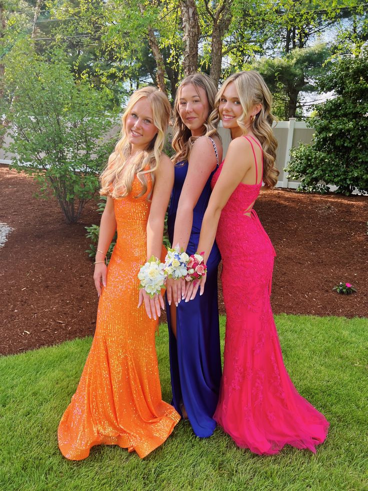 Orange Mermaid Sequins Long Prom Dress Gowns Dresses Elegant