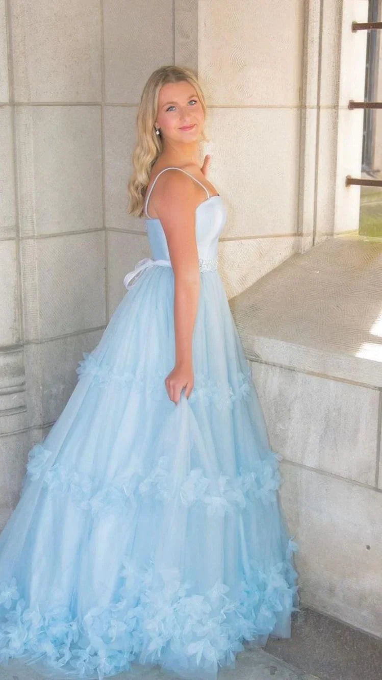 PM363,A Line Tulle Princess Formal Evening Dresses Sky Blue Long Prom Dresses