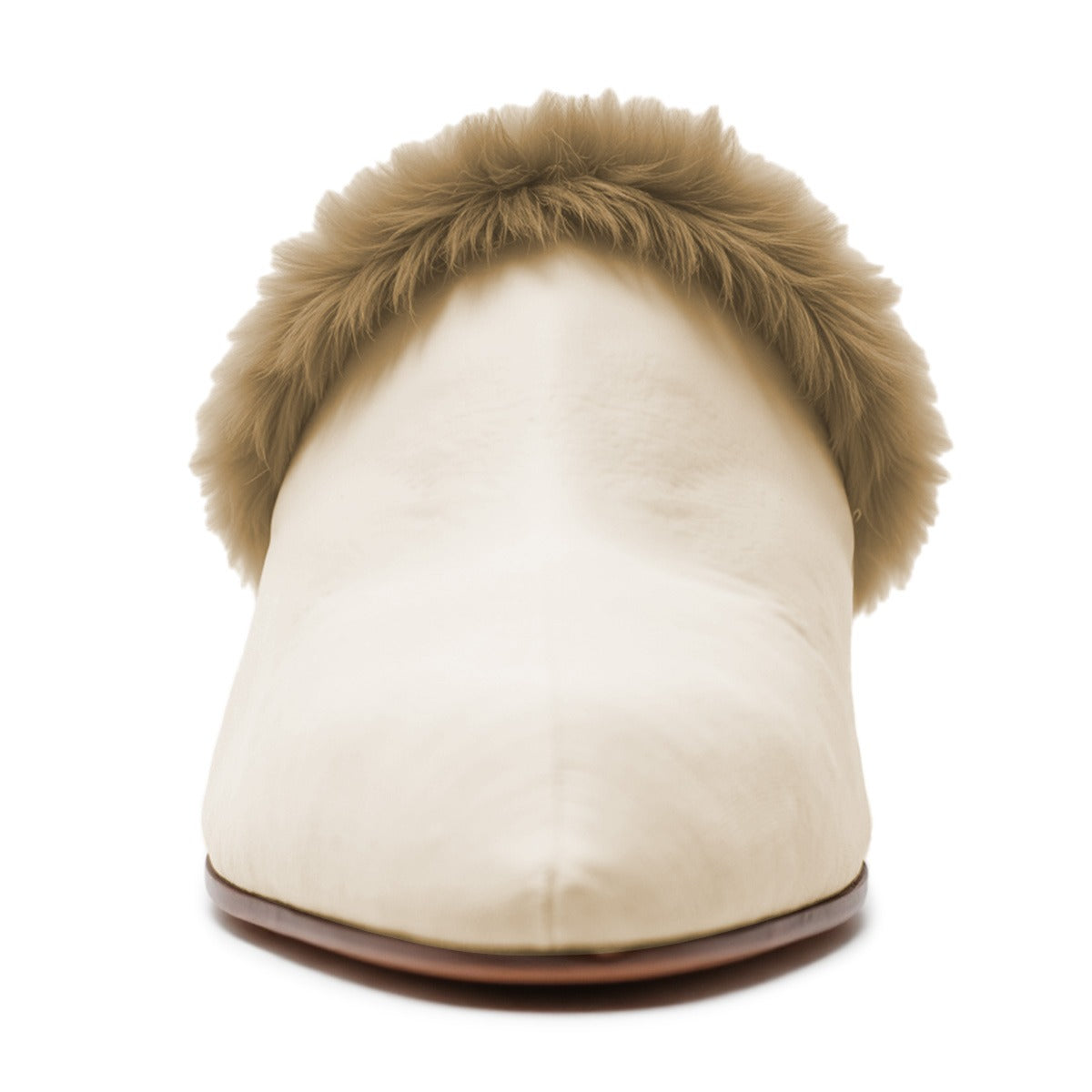 Beige Vegan Suede Closed-Toe Block Heel Faux Fur Trim Mules Shoes