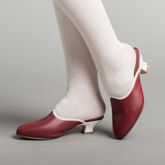 Women's Maroon & White Round Toe Spool Heel Vintage Mules Shoes