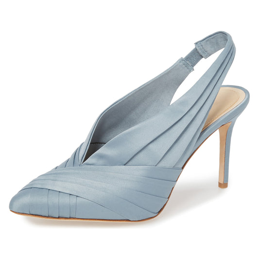 Light Blue Stiletto Heel Ruched Slingback Pumps