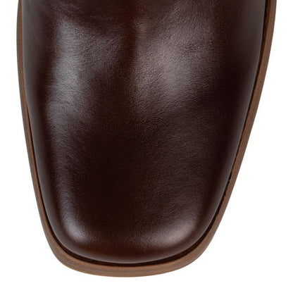 Brown Square Toe 4'' Block Heel Knee High Boots with Ankle Buckle