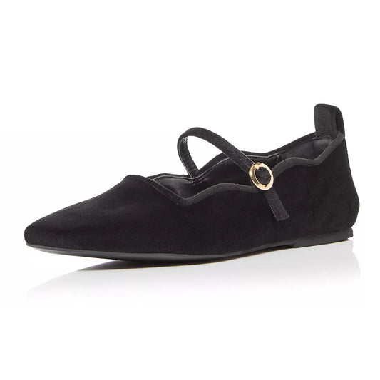 Black Velvet Square Toe Buckled Fashion Mary Jane Flats for Women