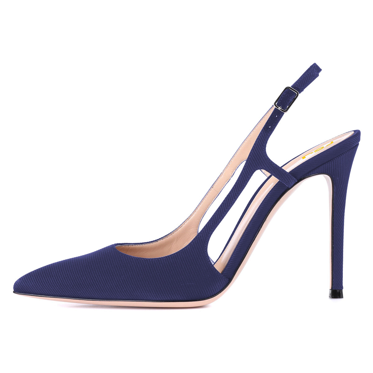 Women's Navy Pointed Toe Heels Buckle Slingback Pumps