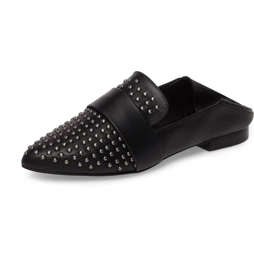 Black Pointed Toe Loafers for Women Comfortable Flats with Studs