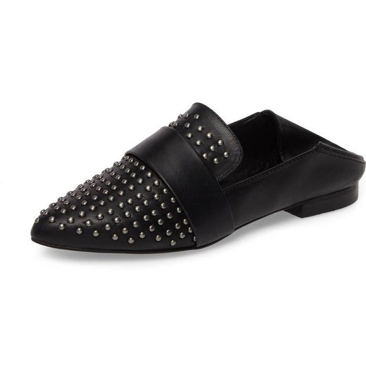 Black Pointed Toe Loafers for Women Comfortable Flats with Studs