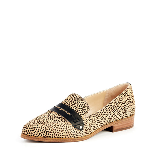Khaki Leopard Print Slip-On Flat Penny Loafers for Women