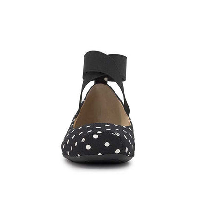 Black Square Toe Stretchy Crisscross Strap Ballet Flats with Polka Dot