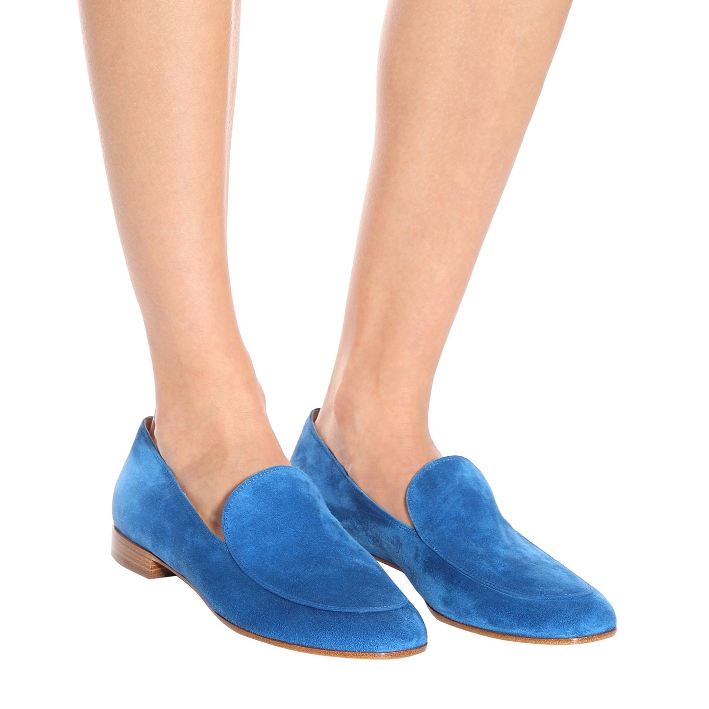 Royal Blue Round Toe Vegan Suede Loafers for Women Comfortable Flats