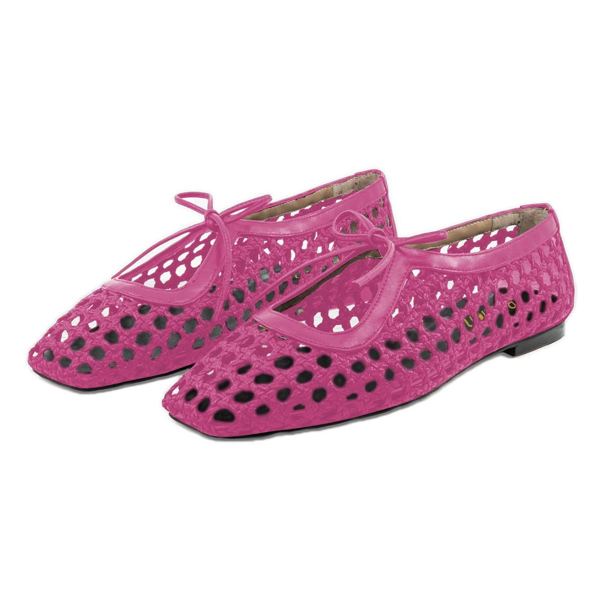 Elegant Fuchsia Closed Toe Cut-Out Braided Ballet Flats with Lace Up