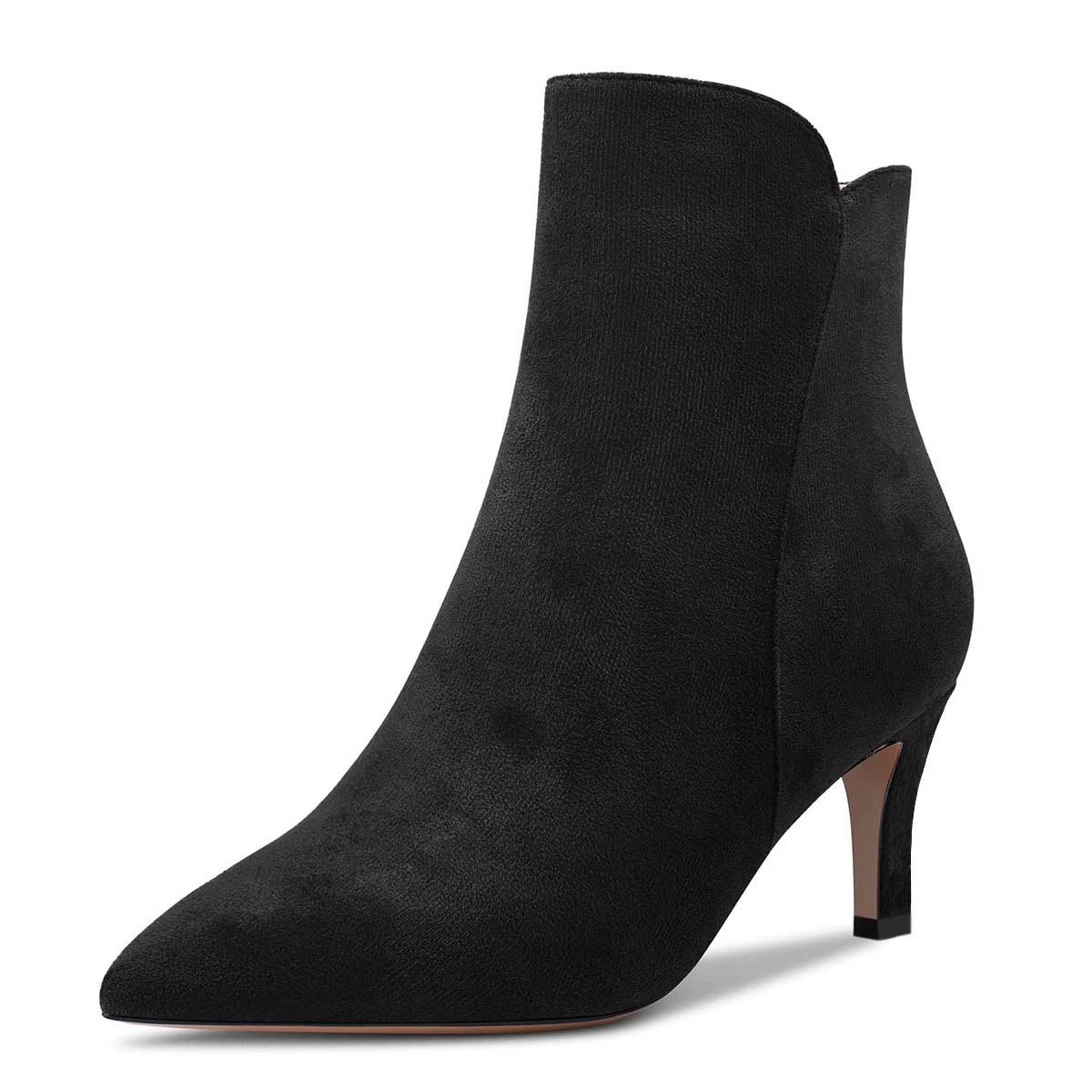 Black Pointed Toe Kitten Heel Ankle Boots for Women with Zip Up