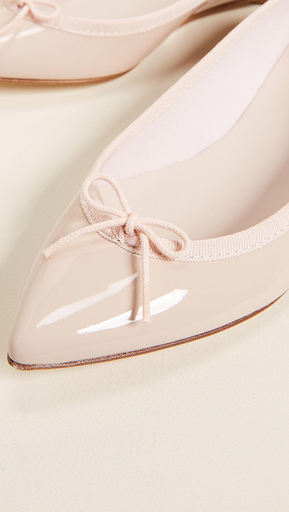 Nude Patent Leather Pointed Toe Women's Ballet Flats with Bow