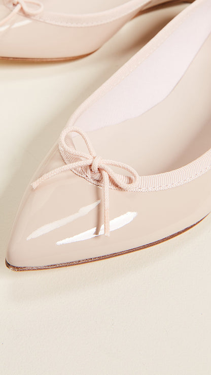Nude Patent Leather Pointed Toe Women's Ballet Flats with Bow