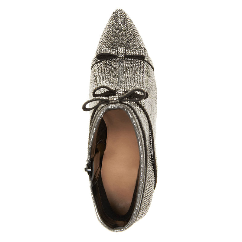 Women's Rhinestone Boots Pointed Toe Bows Embellished Heeled Booties