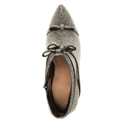 Women's Rhinestone Boots Pointed Toe Bows Embellished Heeled Booties