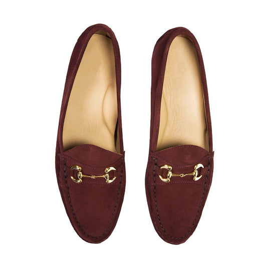Maroon Faux Suede Round Toe Flat Formal Loafers with Chain