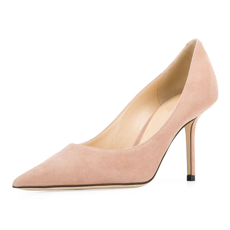 Women's Nude Vegan Suede Stiletto Heels Pointed Toe Office Pumps