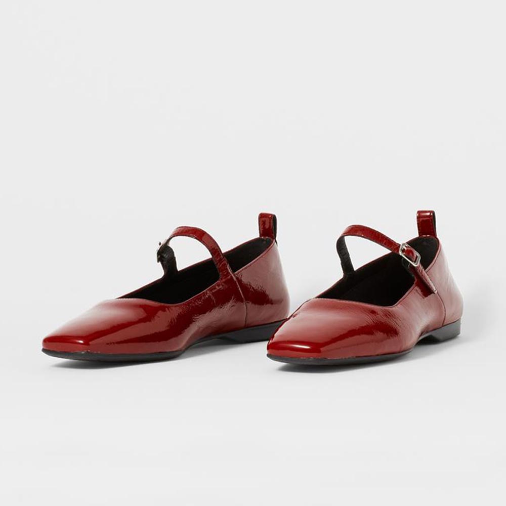 Classic Red Patent Leather Flats Square Toe Mary Jane Shoes