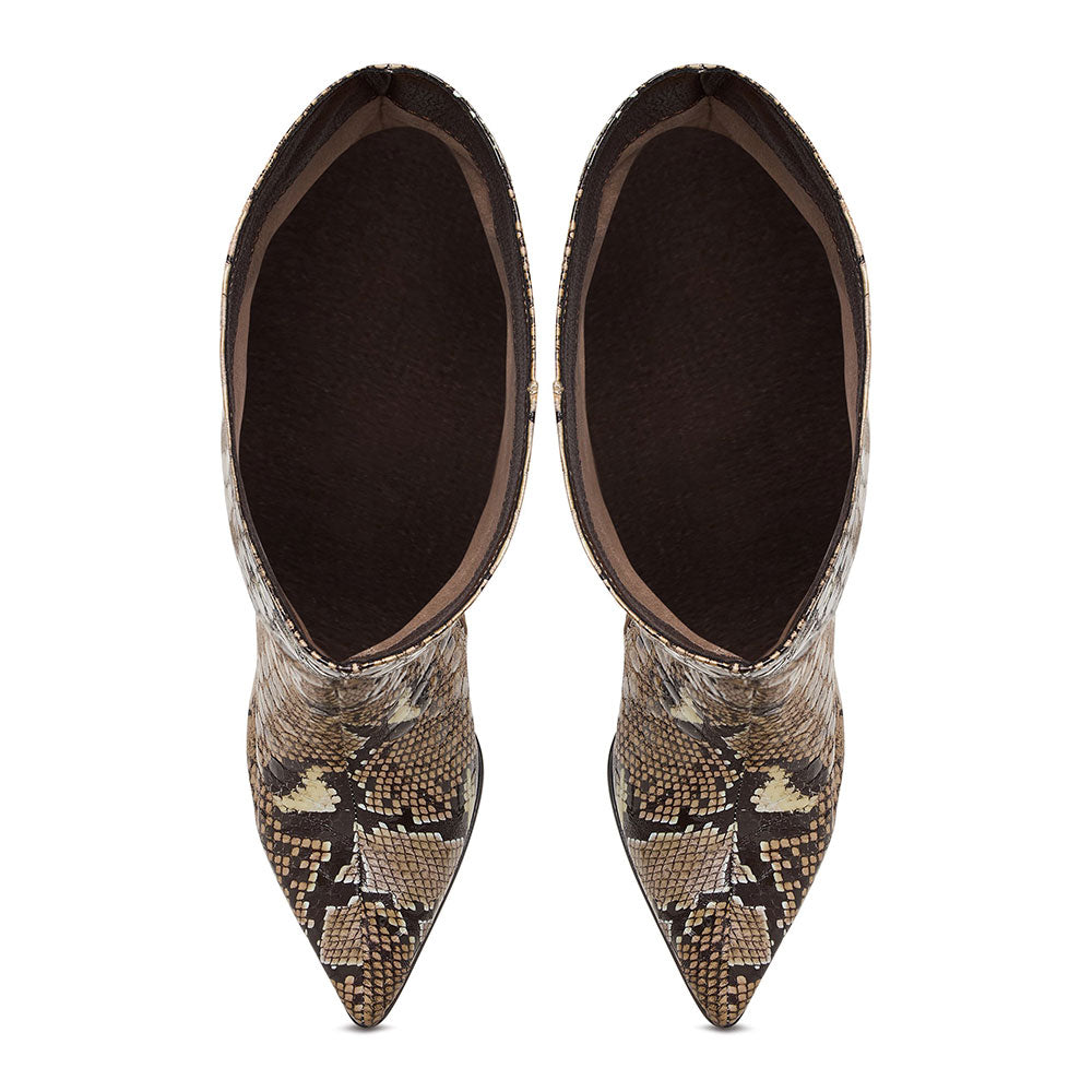 Snakeskin Embossed Stiletto Heel Pointed Toe Knee High Boots