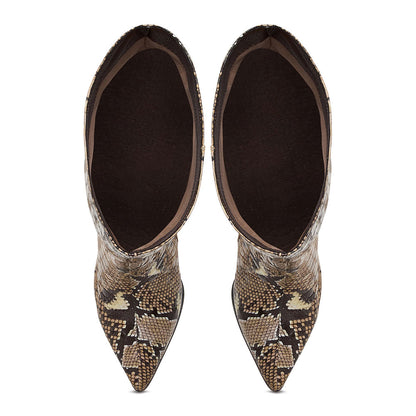Snakeskin Embossed Stiletto Heel Pointed Toe Knee High Boots