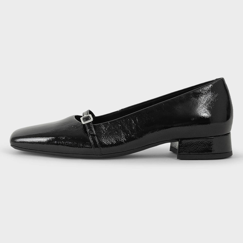 Black Vegan Leather Square Toe Buckle Strap Mary Jane Flats