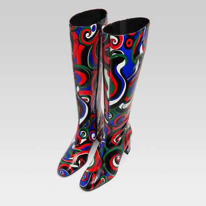 Multi Color Square Toe Side-Zipper Knee High Boots with Block Heel