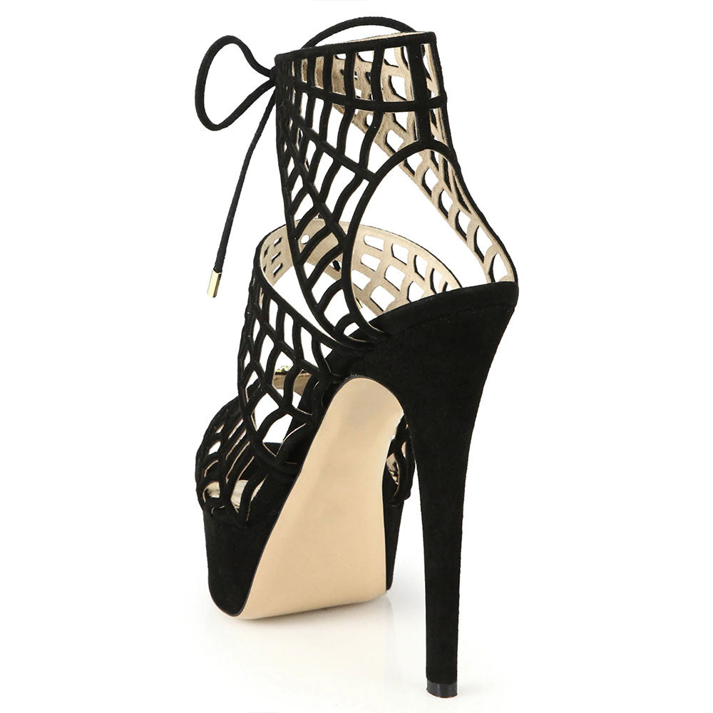 Spider Man Lace Up Sandals Web Peep Toe Platform Heels for Halloween