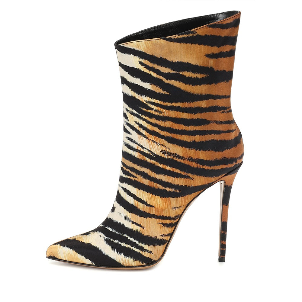 Women's Tiger Print Stiletto Heel Ankle Boots