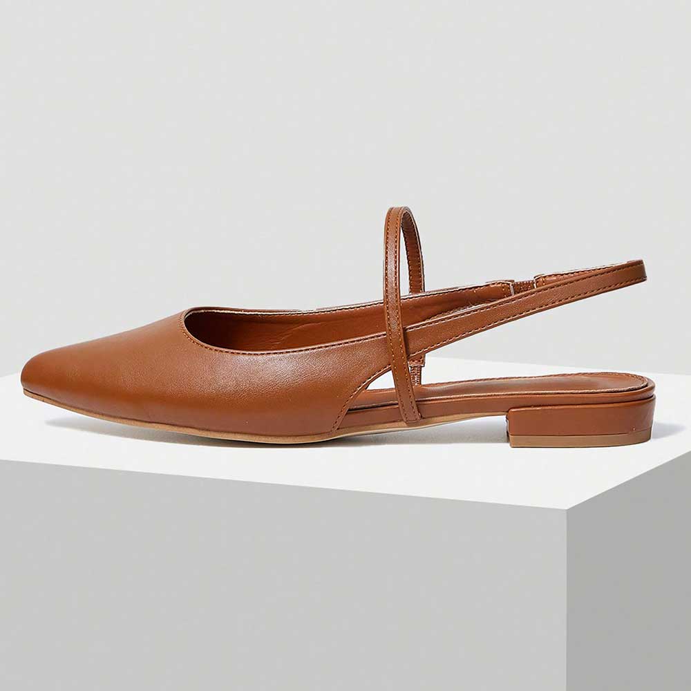 Chic Closed Pointed Toe Strappy Women's Slingback Flats in Brown