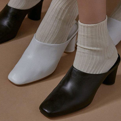 Black Closed Square Toe Cylinder Heel Slip-On Women's Mules Shoes