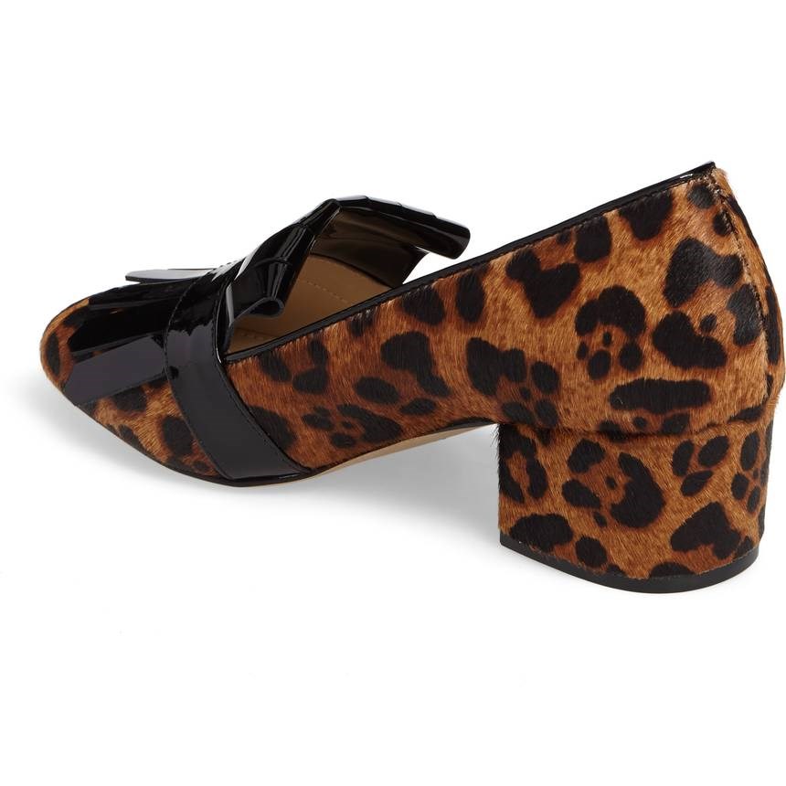 Brown Leopard Print Block Heel Women's Loafers with Fringe