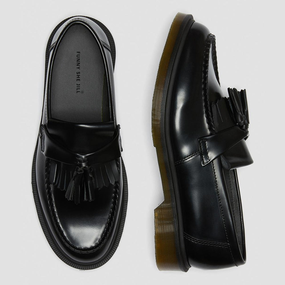 Black  Loafers With Tassel Decor Lug Sole Chunky Low Heels