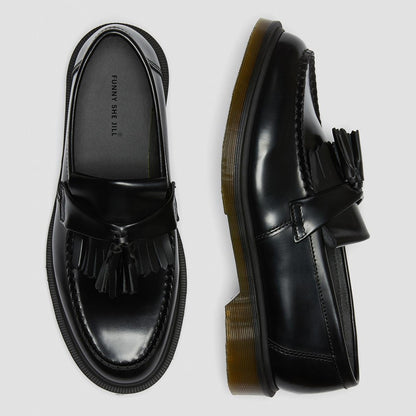 Black  Loafers With Tassel Decor Lug Sole Chunky Low Heels