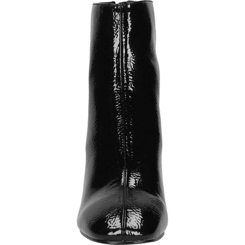 Black Patent Leather Square Toe Chunky Heel Boots Zipper Ankle Boots