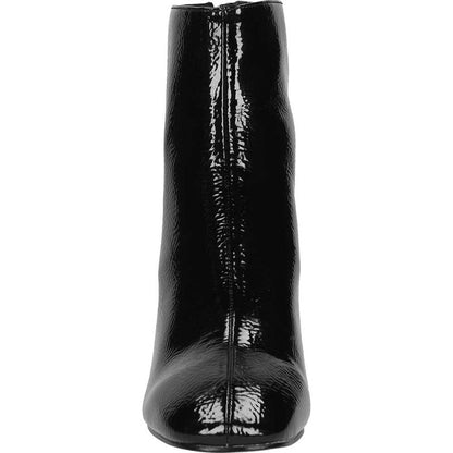 Black Patent Leather Square Toe Chunky Heel Boots Zipper Ankle Boots