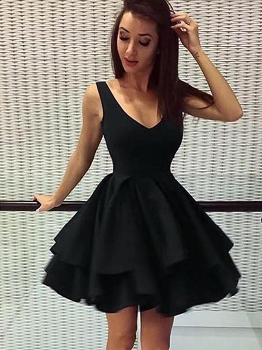 PM052,Cute black homecoming dresses v-neck mini prom dress