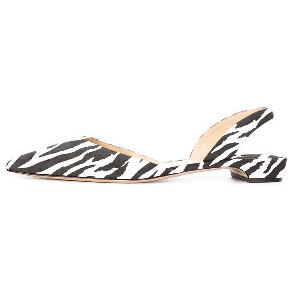 FSJ Zebra Print Slingback Shoes Pointed Toe Comfortable Flats