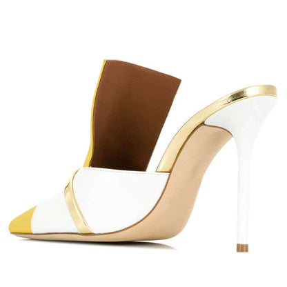 Yellow and White Mule Heels