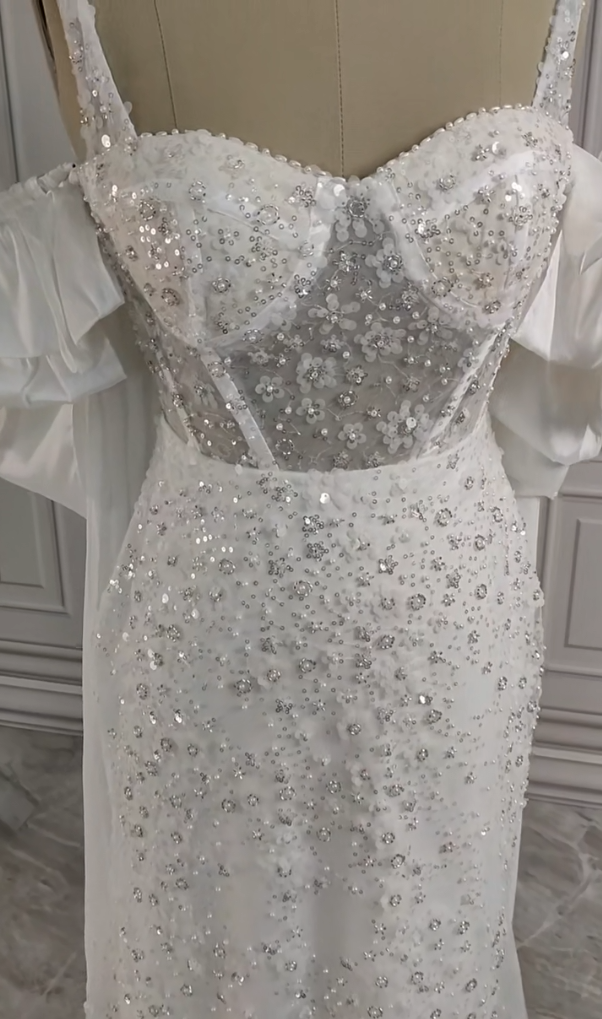 Gorgeous White Glittering Sequin Beaded Sweetheart A-Line Long Prom Dress Party Dress Evening Dress TP4484