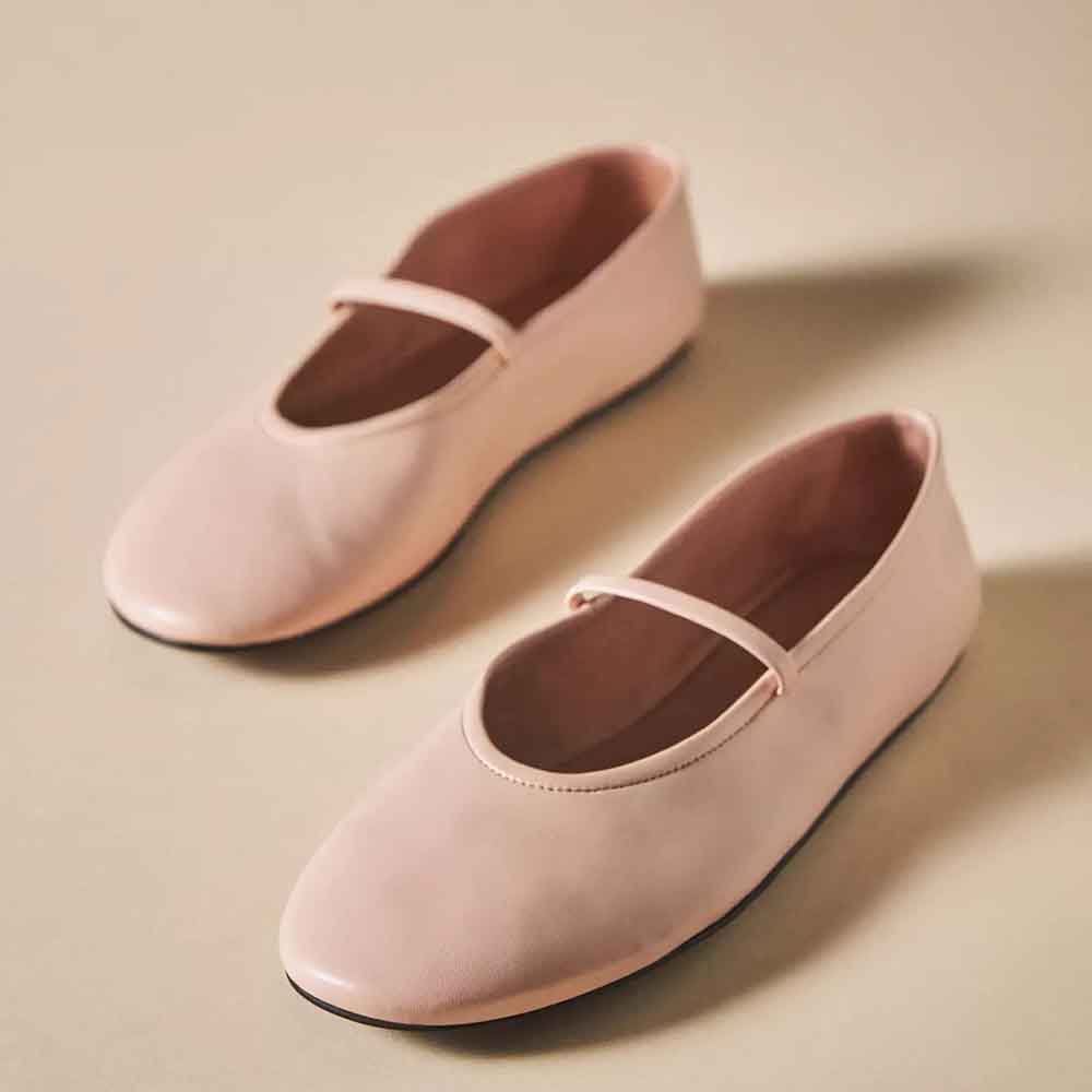 Pink Vegan Leather Round Toe Slip-On Mary Jane Ballet Flats