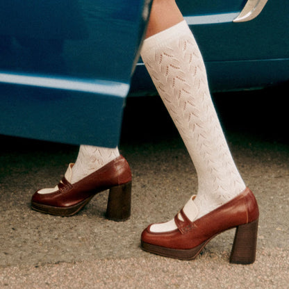 Brown Vegan Leather Square Toe 4'' Chunky Heel Platform Loafers