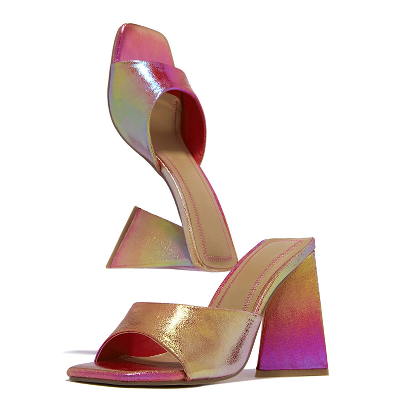 Women's Elegant Square Toe Gradient Mules Sandals with Chunky Heels