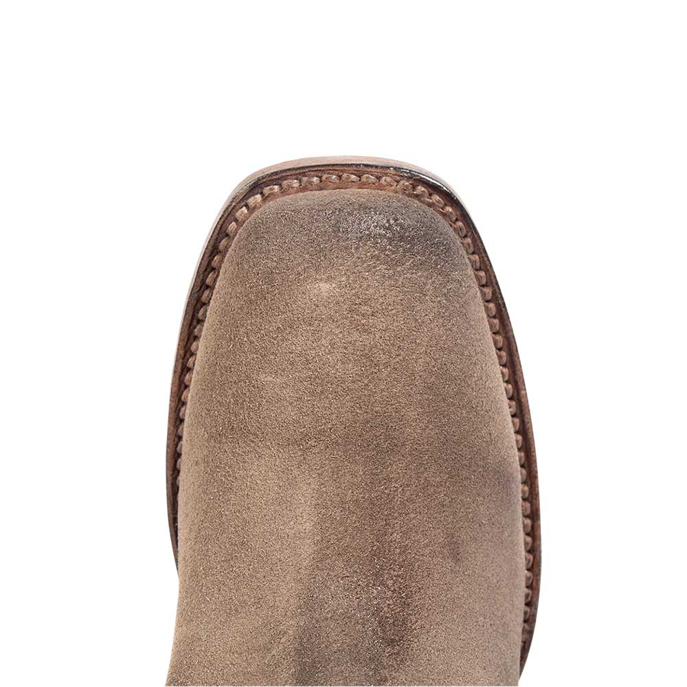 Taupe Faux Suede Square Toe Chunky Heel Studded Knee High Boots